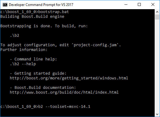 Windows Boost Build in VS2017 Development Console